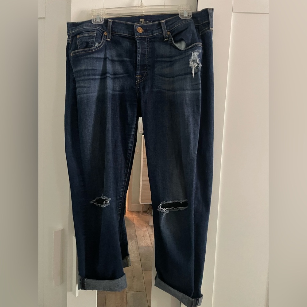 7 For All Mankind Dark Blue Distressed Skinny Jeans Sz. 31